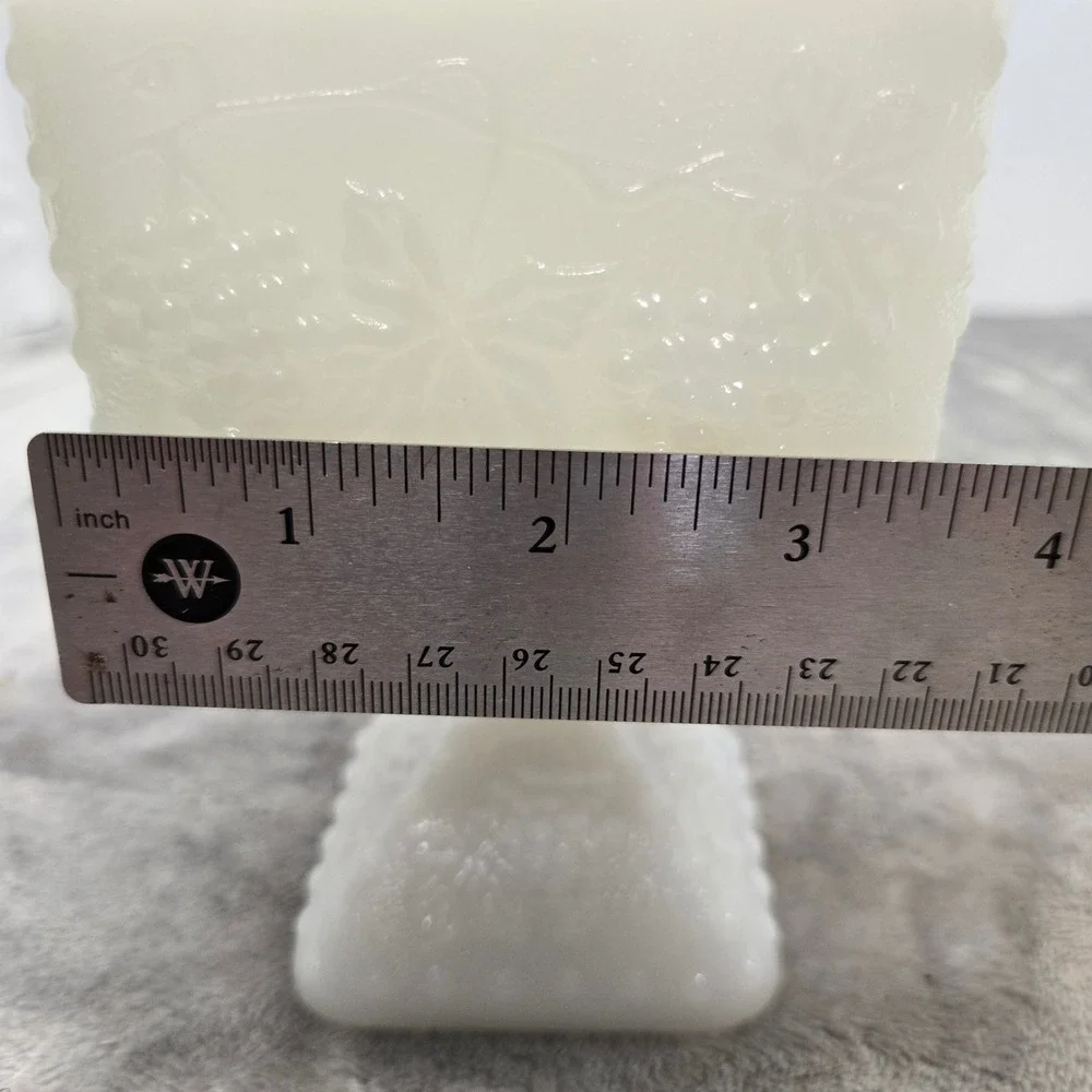 Westmoreland Milk Glass Paneled Grape Square Candy Dish w/Lid Vintage Pedestal